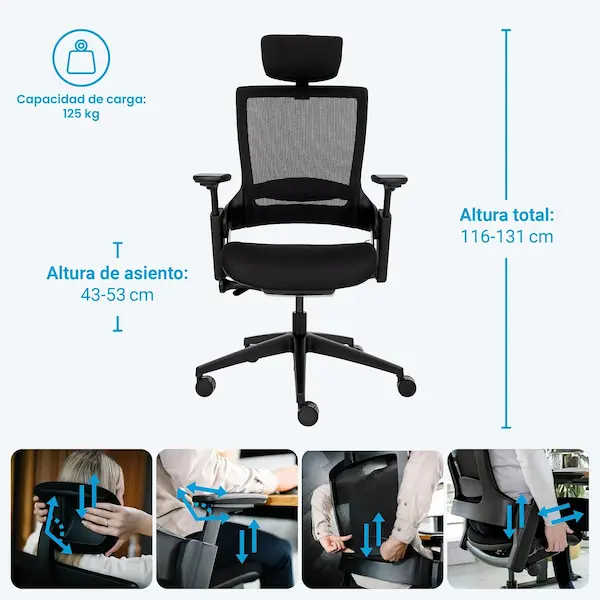 Descubre la Ergotopia NextBack, silla ergonómica premium con soporte lumbar, malla transpirable y ajustes completos para oficina y teletrabajo.